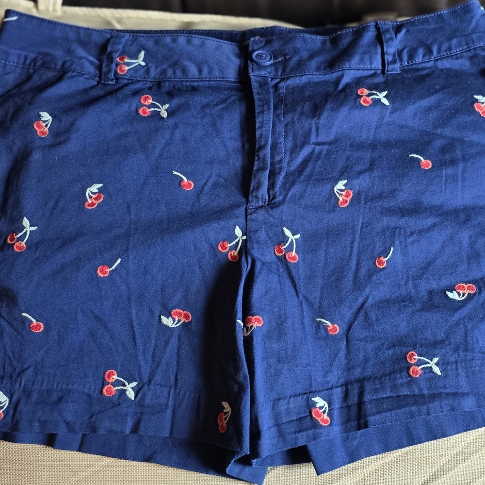 St. John's Bay Blue Cherry Embroidered Shorts
